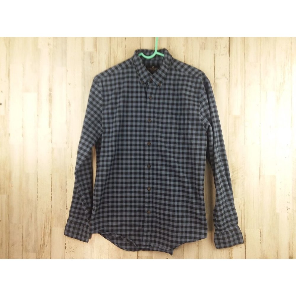 American Eagle Button Shirt Men' M Medium Classic Fit Blue Plaid Long Sleeve